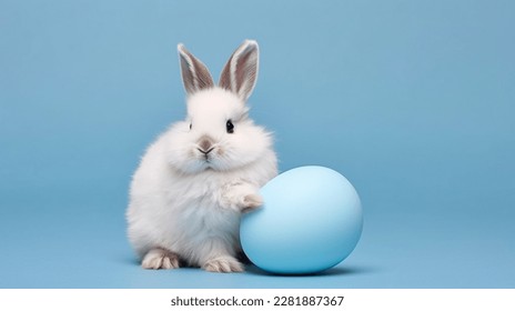Cute bunny and single easter egg. Concept and idea of happy easter day.