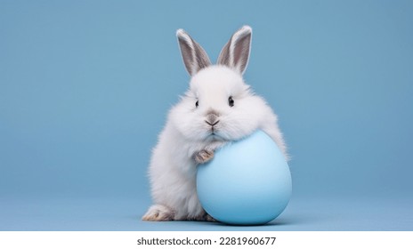 Cute bunny and single easter egg. Concept and idea of happy easter day.