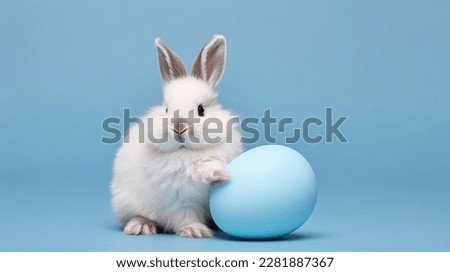 Cute bunny and single easter egg. Concept and idea of happy easter day.