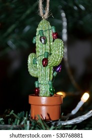 Cute Cactus Plant Christmas Tree Ornament Hanging From String