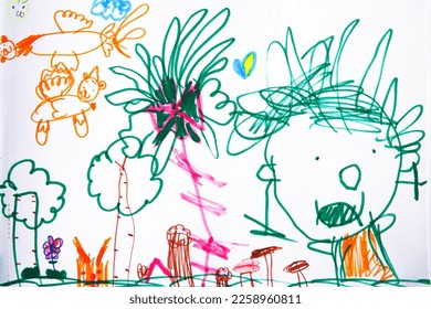 Cute cartoon monster. Cheerful children's hand drawn drawing