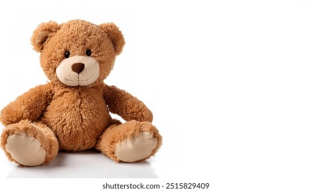 Cute cartoon teddy bear doll for babies and children. Fluffy soft stuffed toy.  isolated on white background with copy space. Beige and brown color for a boy child - Powered by Shutterstock