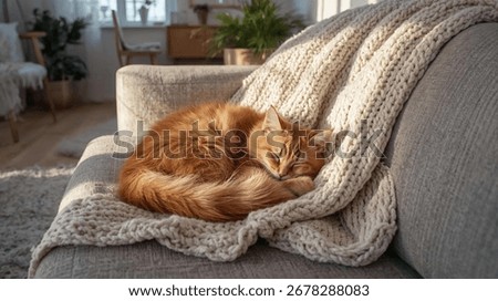 Cute Cat Sleeping Peacefully on a sofa