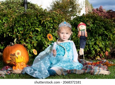 Cute caucasian toddler girl dressed up like a princess with tiara 