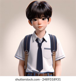 Cute character 3D image of young korean wearing a boy's school uniform