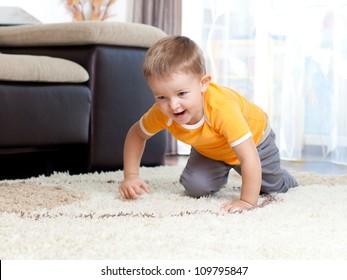 Cute Cheerful Crawling Kid Boy Indoor