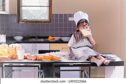 Cute Child Learning Cooking Make Room Messy Room