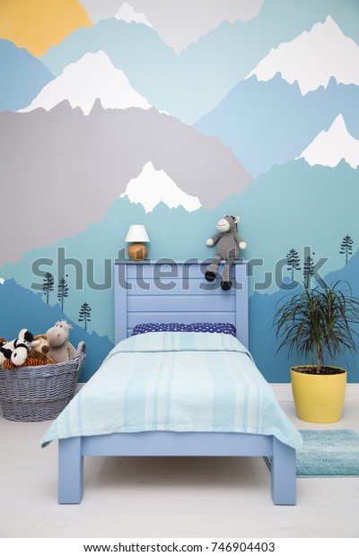 Cute Children Bedroom Design Blue Turquoise Stock Image