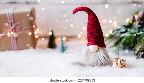 Cute christmas gnome is waiting for christmas - header, headline, banner format - Shutterstock ID 1234709233