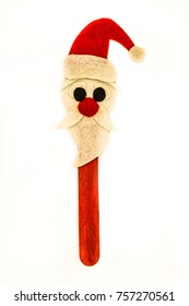 Cute Christmas Hand Made Craft. Santa Popsicle Stick Bookmark. Merry Christmas And Happy New Year Concept