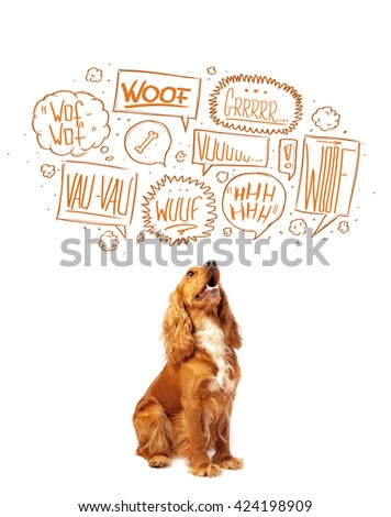 Cute cocker spaniel with barking speech bubbles above her head