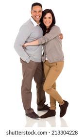 Cute Couple Embracing On White Background