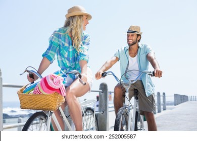 Cute Couple On A Bike Ride On A Sunny Day