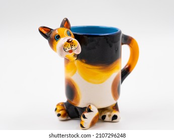 Cute Dog Figure For Desk, Pencil Holder. On White Background.