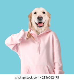 Cute Dog With Human Body On Blue Background