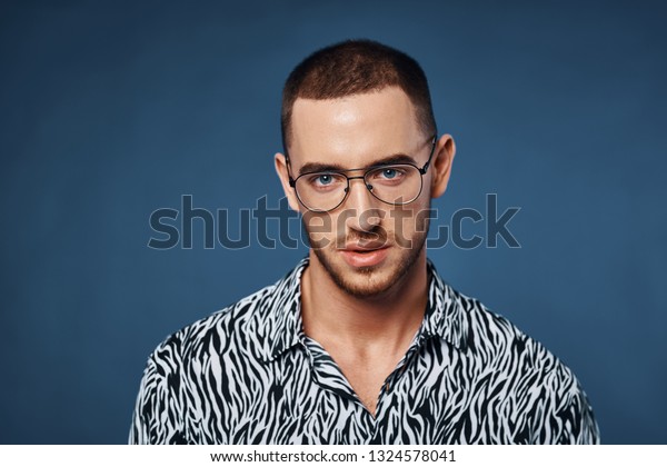 Cute Elegant Man Short Haircut Glasses People Beauty