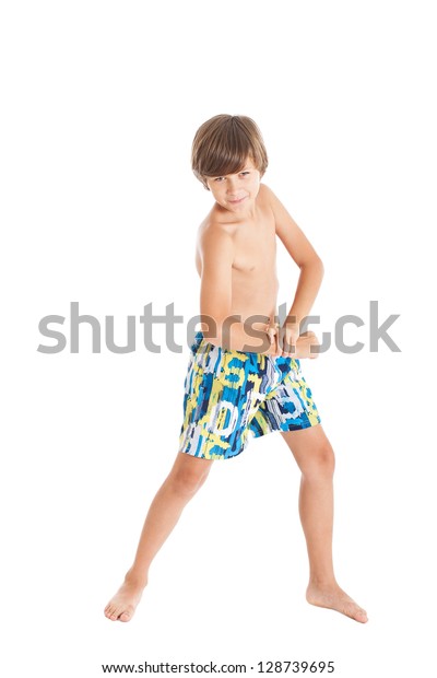Teenage boy wearing swimming shorts — Stock Photo © Smirno 