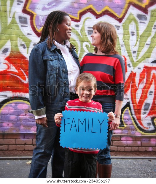 Cute Family Holding Sign That Read Stock Photo (Edit Now) 234056197