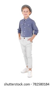 Cute Fashionable Boy On White Background