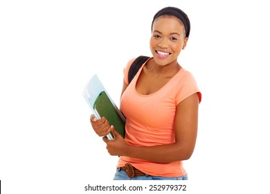 Cute Female African American College Student Holding Books Isolated On White