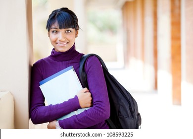 Cute Female Teen Indian High School Student Portrait In School