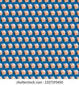Cute festive boxes seamless pattern for holidays birthday christmas new year endless texture design. Wrapping gifts paper with cute ribbons and bowls isometric 3d style
