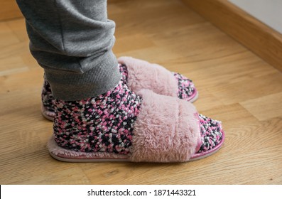 Cute Fluffy Pink House Slippers. Super Colorful Winter Socks.