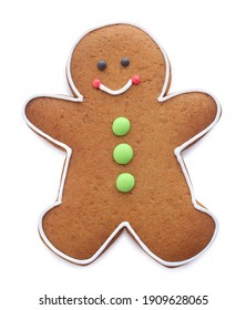 Cute Fresh Gingerbread Man Isolated On White