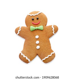 Cute Fresh Gingerbread Man Isolated On White