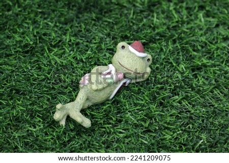 Cute frog lying in the grass