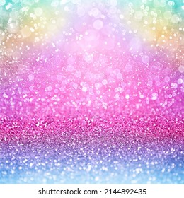 Cute fun rainbow color glitter sparkle confetti background for happy birthday party invite, princess little girl pink watercolor, girly unicorn pony kid baby sequin or colorful children mermaid water