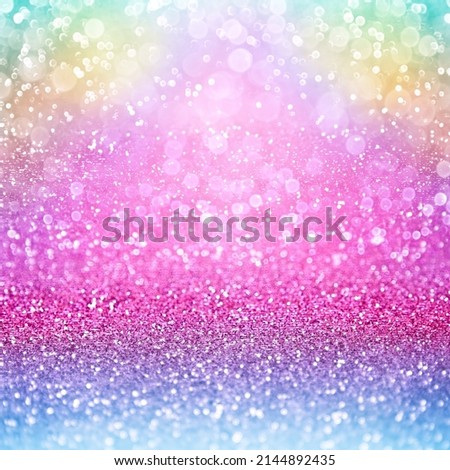 Cute fun rainbow color glitter sparkle confetti background for happy birthday party invite, princess little girl pink watercolor, girly unicorn pony kid baby sequin or colorful children mermaid water