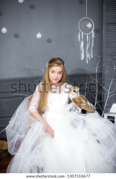 Cute Girl Blond Hair White Dress Stock Photo Edit Now 1307510677