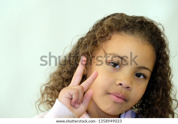 Cute Girl Daughter Curly Hair Mixed Stock Photo Edit Now 1358949023