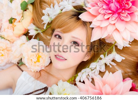 cute Girl in flower smile japanese style