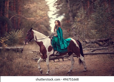 Cute Girl Green Hooded Cloak Riding Stock Photo 496751668 | Shutterstock