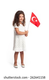 Cute Girl Holding Turkish Flag