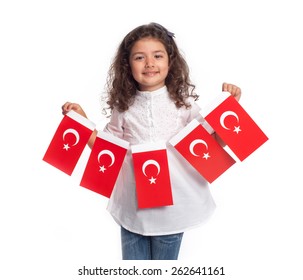 Cute Girl Holding Turkish Flag