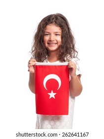 Cute Girl Holding Turkish Flag