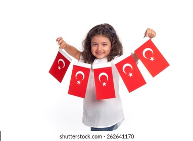 Cute Girl Holding Turkish Flag