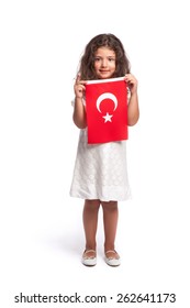 Cute Girl Holding Turkish Flag