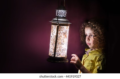 Cute Girl with lamp greeting card