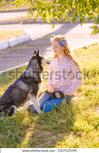 Cute Girl Red Long Hair Walks Stock Photo Edit Now 1507529249