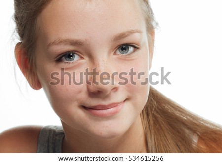 Cute girl teenage with long hair posing studio nature portrait