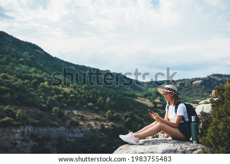 Image, Stock Photo Hats for resting during the hike on Seceda plateau in Dolomites Alps, Odle mountain range, South Tyrol, Italy, Europe