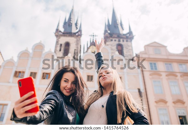 Cute Girls Take Selfies Best Friends Stock Photo Edit Now 1415764526