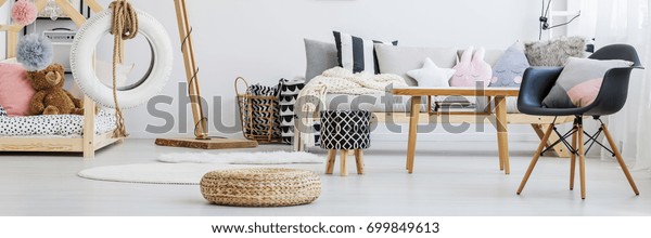 Cute Girly Room Gray Pink Wooden Stock Photo Edit Now