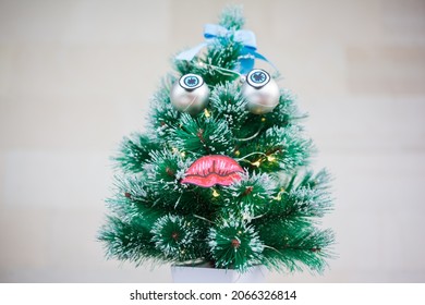 Cute Goofy Christmas Tree With Eye Balls And Lips