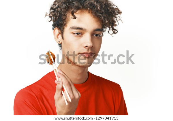 Cute Guy Curly Hair Holding Roll Stock Photo Edit Now