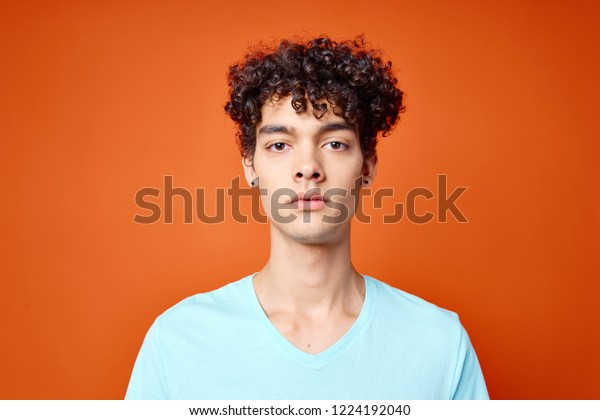 Cute Guy Curly Hair Looks Into Stock Photo Edit Now 1224192040